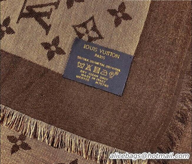 Shop Grade Louis Vuitton Shiny Gold Monogram Scarf 142x142cm LV09281 Coffee Brown 2023