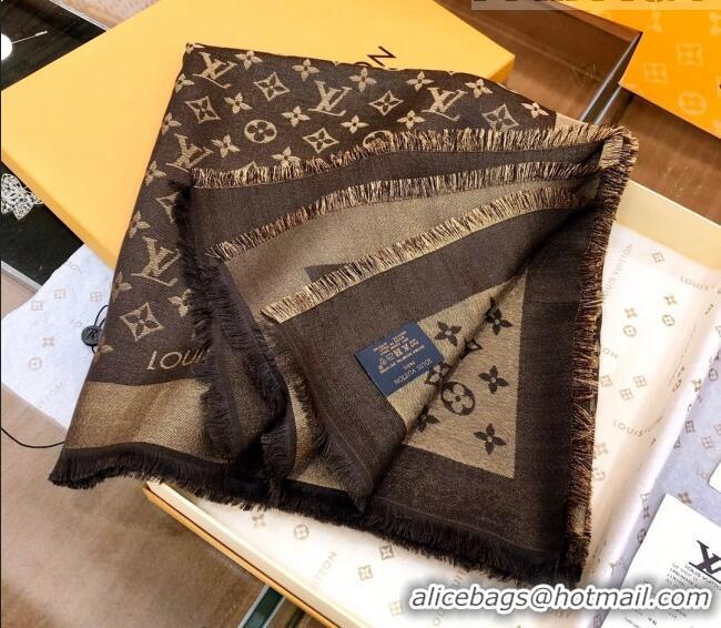 Shop Grade Louis Vuitton Shiny Gold Monogram Scarf 142x142cm LV09281 Coffee Brown 2023