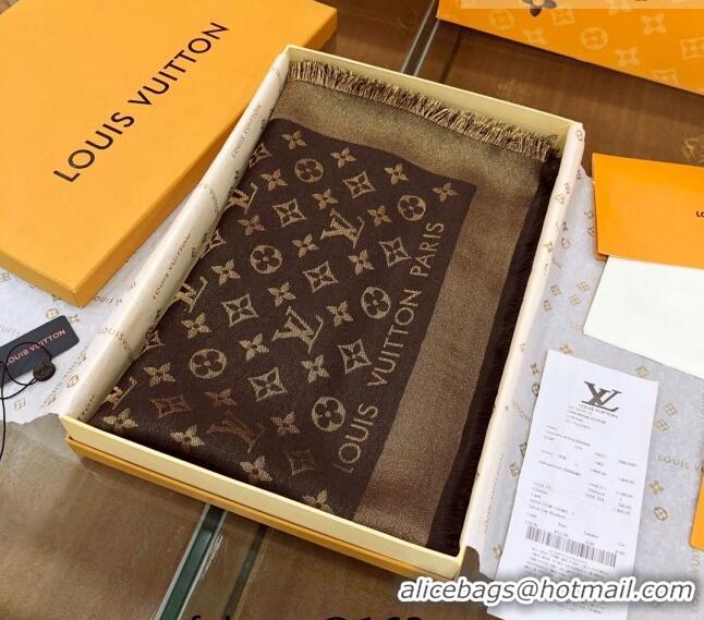 Shop Grade Louis Vuitton Shiny Gold Monogram Scarf 142x142cm LV09281 Coffee Brown 2023