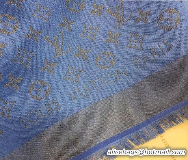 Famous Brand Louis Vuitton Shiny Gold Monogram Scarf 142x142cm LV09281 Blue 2 2023