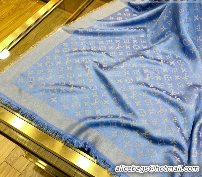 Famous Brand Louis Vuitton Shiny Gold Monogram Scarf 142x142cm LV09281 Blue 2 2023