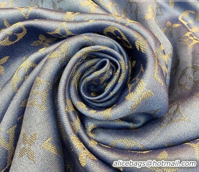 Famous Brand Louis Vuitton Shiny Gold Monogram Scarf 142x142cm LV09281 Blue 2 2023