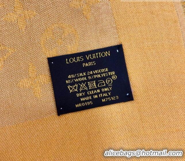 Top Design Louis Vuitton Shiny Gold Monogram Scarf 142x142cm LV09281 Yellow 2023