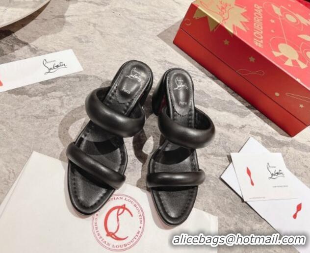 Best Product Christian Louboutin Inflama Sab Heel Slide Sandals 8.5cm in Black Nappa Leather 425104