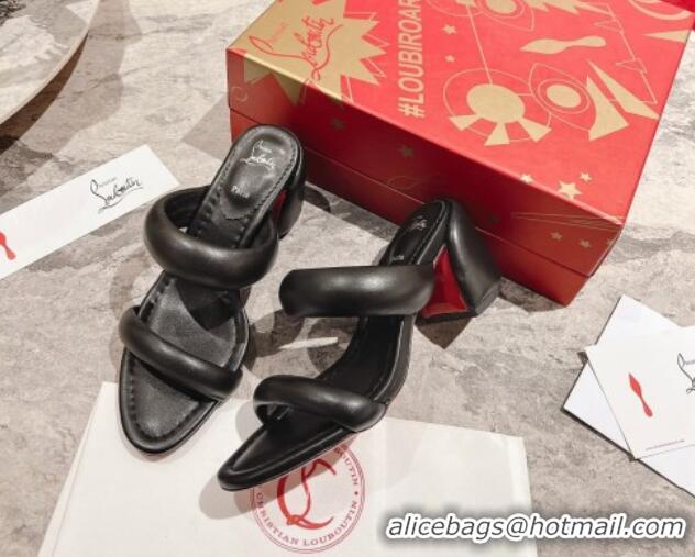 Best Product Christian Louboutin Inflama Sab Heel Slide Sandals 8.5cm in Black Nappa Leather 425104