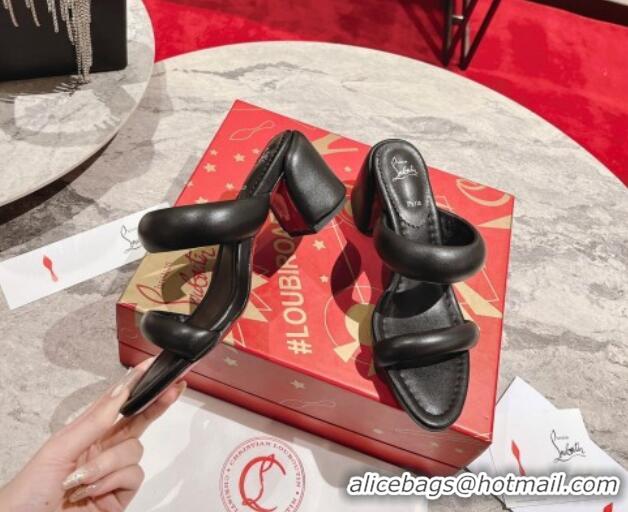 Best Product Christian Louboutin Inflama Sab Heel Slide Sandals 8.5cm in Black Nappa Leather 425104