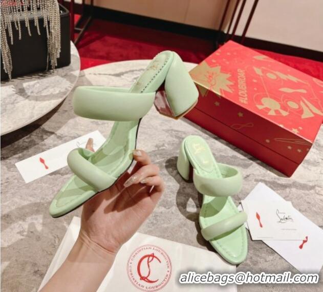 Top Grade Christian Louboutin Inflama Sab Heel Slide Sandals 8.5cm in Green Nappa Leather 425105