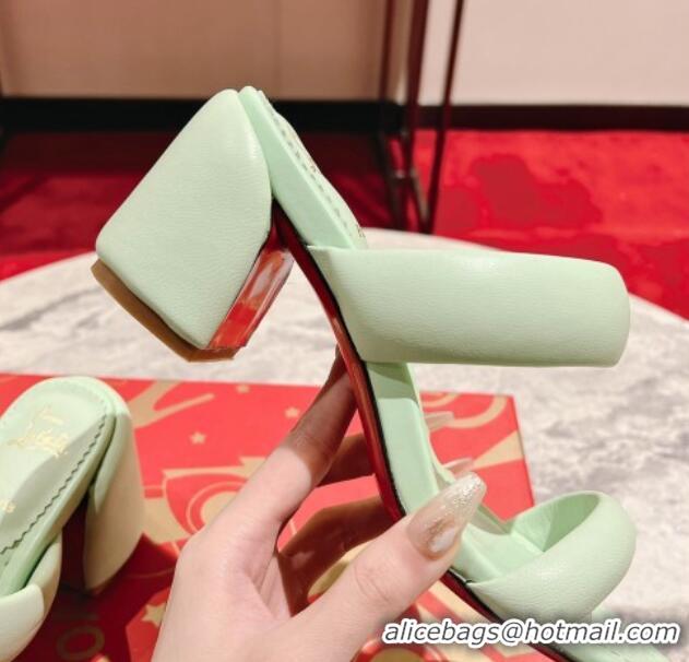 Top Grade Christian Louboutin Inflama Sab Heel Slide Sandals 8.5cm in Green Nappa Leather 425105