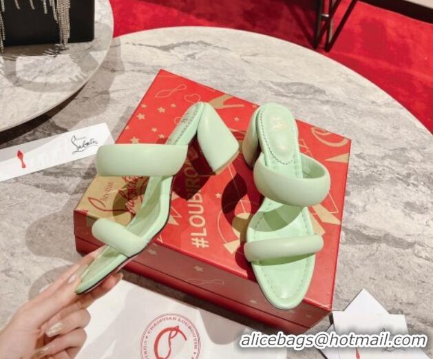 Top Grade Christian Louboutin Inflama Sab Heel Slide Sandals 8.5cm in Green Nappa Leather 425105