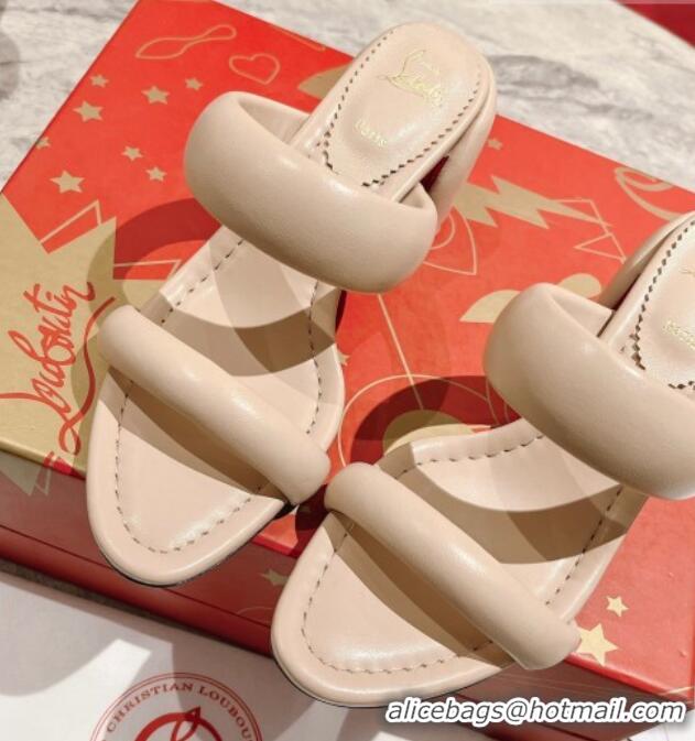 Best Price Christian Louboutin Inflama Sab Heel Slide Sandals 8.5cm in Beige Nappa Leather 25106