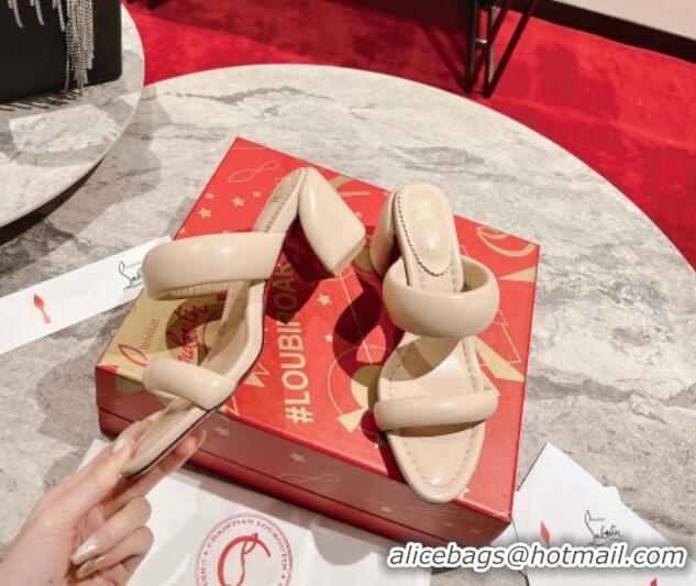 Best Price Christian Louboutin Inflama Sab Heel Slide Sandals 8.5cm in Beige Nappa Leather 25106