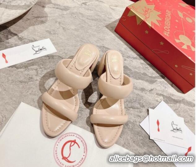 Best Price Christian Louboutin Inflama Sab Heel Slide Sandals 8.5cm in Beige Nappa Leather 25106