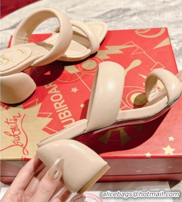 Best Price Christian Louboutin Inflama Sab Heel Slide Sandals 8.5cm in Beige Nappa Leather 25106