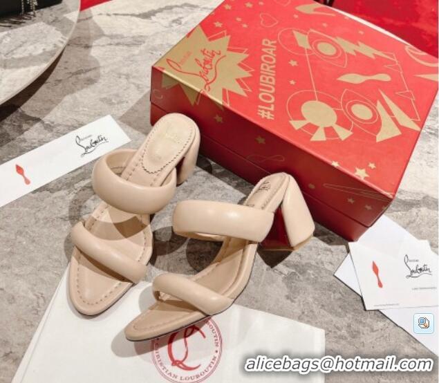 Best Price Christian Louboutin Inflama Sab Heel Slide Sandals 8.5cm in Beige Nappa Leather 25106