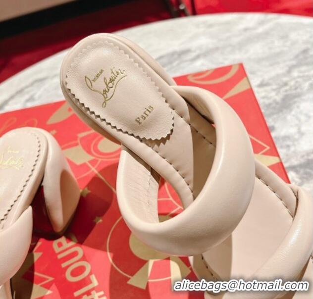 Best Price Christian Louboutin Inflama Sab Heel Slide Sandals 8.5cm in Beige Nappa Leather 25106