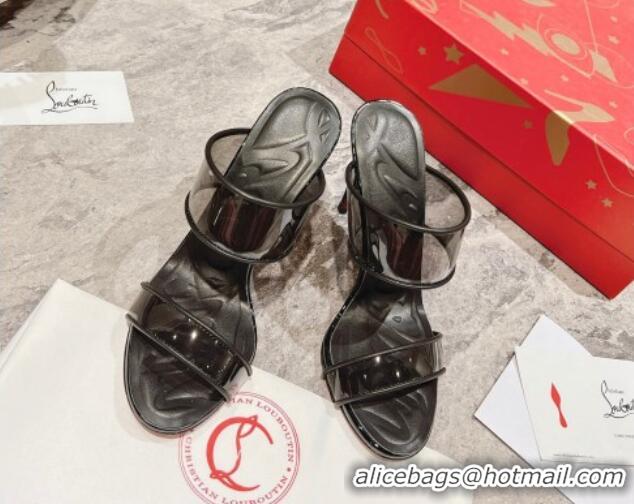 Good Taste Christian Louboutin Just Loubi PVC Heel Slide Sandals 10cm Black 605004