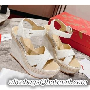 Most Popular Christian Mafaldina Zeppa Platform Sandals 12cm in Crocodile Embossed Leather White 605008