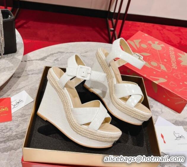 Most Popular Christian Mafaldina Zeppa Platform Sandals 12cm in Crocodile Embossed Leather White 605008