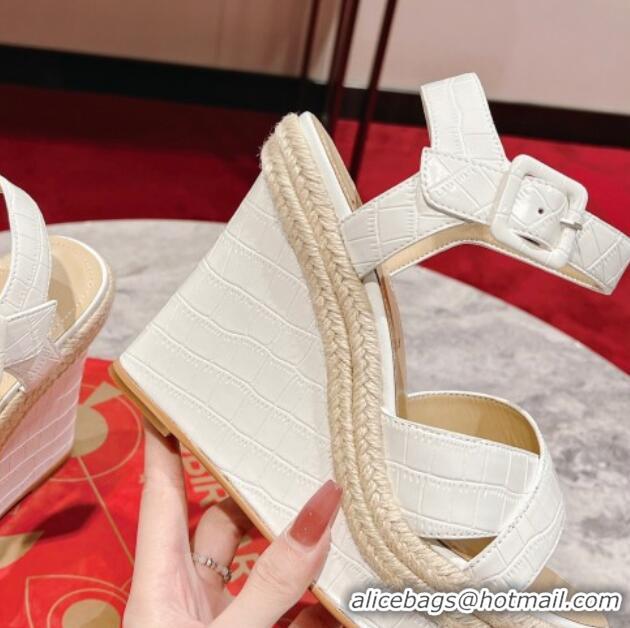 Most Popular Christian Mafaldina Zeppa Platform Sandals 12cm in Crocodile Embossed Leather White 605008