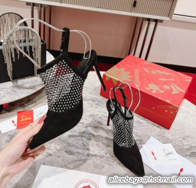 Lower Price Christian Louboutin Plougesta Pump Strass 10cm in Mesh and Black Suede 620001