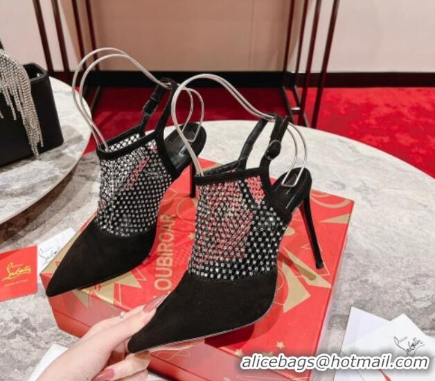 Lower Price Christian Louboutin Plougesta Pump Strass 10cm in Mesh and Black Suede 620001