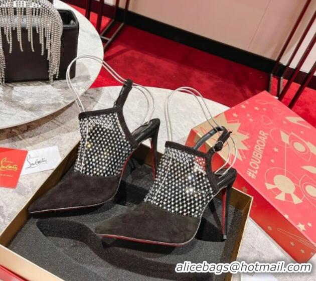 Lower Price Christian Louboutin Plougesta Pump Strass 10cm in Mesh and Black Suede 620001