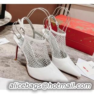 Top Grade Christian Louboutin Plougesta Pump Strass 10cm in Mesh and White Leather 620002