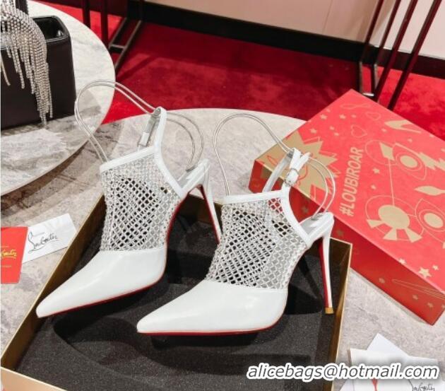 Top Grade Christian Louboutin Plougesta Pump Strass 10cm in Mesh and White Leather 620002