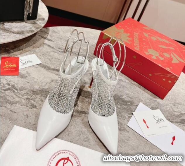 Top Grade Christian Louboutin Plougesta Pump Strass 10cm in Mesh and White Leather 620002