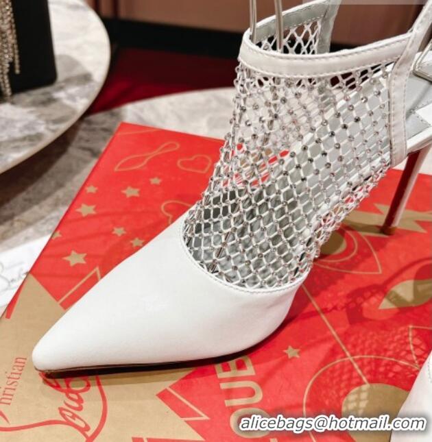 Top Grade Christian Louboutin Plougesta Pump Strass 10cm in Mesh and White Leather 620002