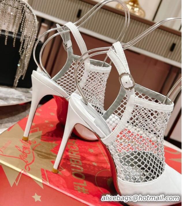 Top Grade Christian Louboutin Plougesta Pump Strass 10cm in Mesh and White Leather 620002