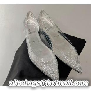 Good Product Christian Louboutin Degrastrass Pvc Ballet Flat with Crystals Allover Silver CL08211