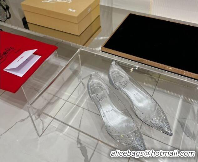 Good Product Christian Louboutin Degrastrass Pvc Ballet Flat with Crystals Allover Silver CL08211