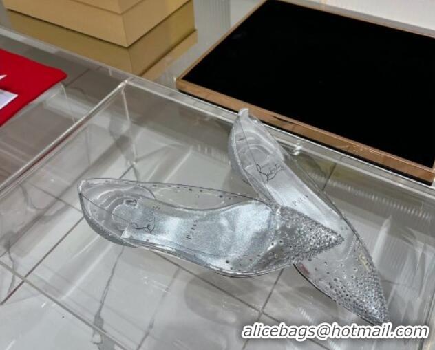 Good Product Christian Louboutin Degrastrass Pvc Ballet Flat with Crystals Allover Silver CL08211