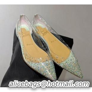 Durable Christian Louboutin Degrastrass Pvc Ballet Flat with Crystals Allover CL08211 Light Green