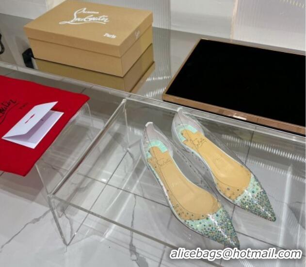 Durable Christian Louboutin Degrastrass Pvc Ballet Flat with Crystals Allover CL08211 Light Green