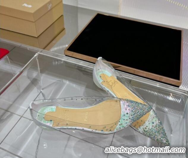 Durable Christian Louboutin Degrastrass Pvc Ballet Flat with Crystals Allover CL08211 Light Green