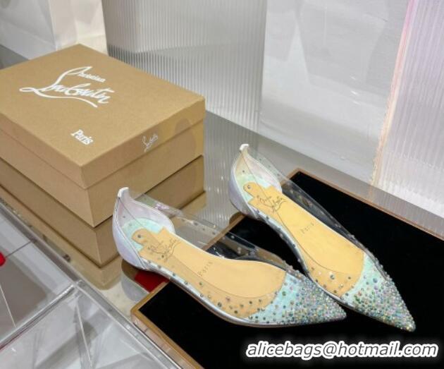 Durable Christian Louboutin Degrastrass Pvc Ballet Flat with Crystals Allover CL08211 Light Green