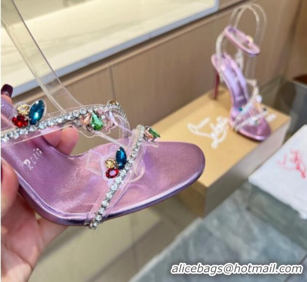 Most Popular Christian Louboutin Joli Queen High Heel Sandals 10cm in PVC and Crystals Pink 915029