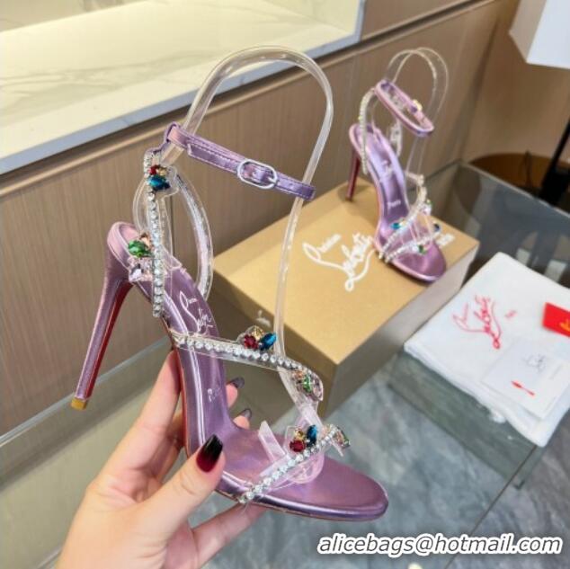 Most Popular Christian Louboutin Joli Queen High Heel Sandals 10cm in PVC and Crystals Pink 915029