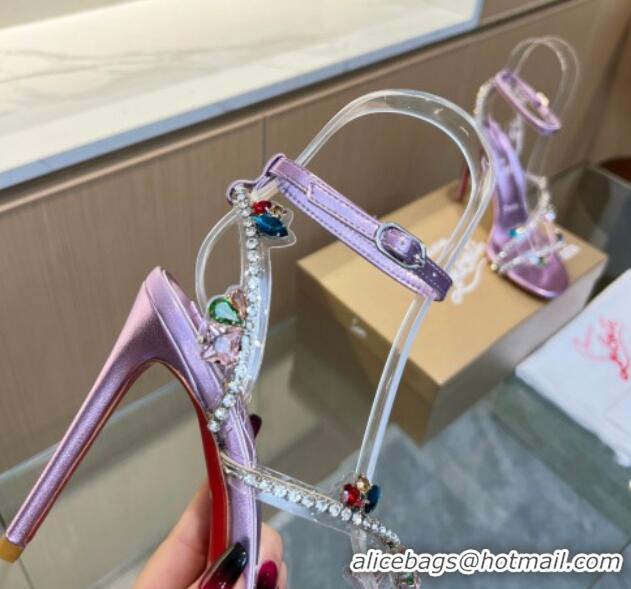 Most Popular Christian Louboutin Joli Queen High Heel Sandals 10cm in PVC and Crystals Pink 915029