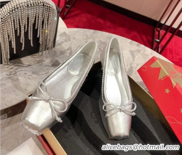 Charming Christian Louboutin Mamadrague Ballerinas Flat in Nappa Leather Silver 915036