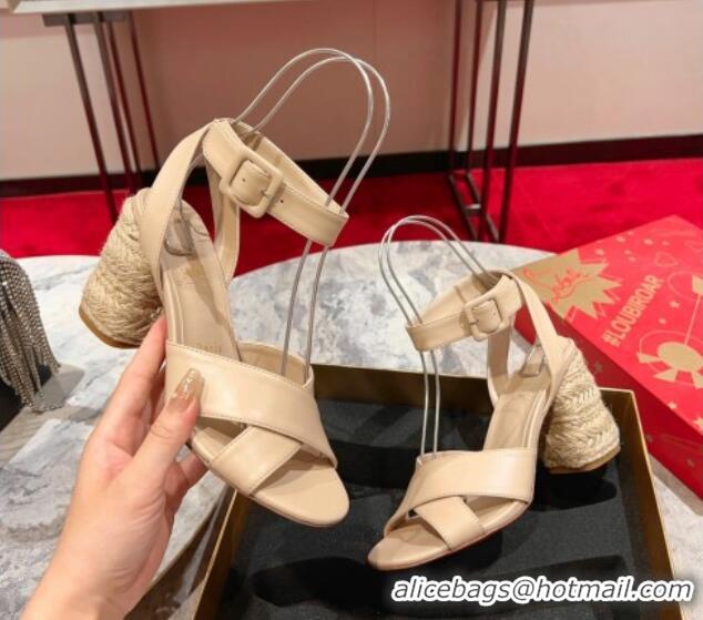 Popular Style Christian Louboutin Summer Mariza Espadrilles Sandals 7.5cm in Nappa Leather Nude 915037