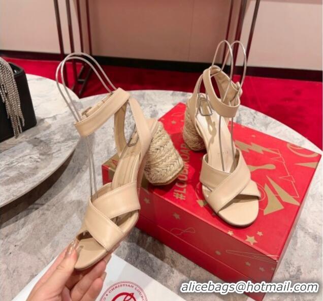 Popular Style Christian Louboutin Summer Mariza Espadrilles Sandals 7.5cm in Nappa Leather Nude 915037