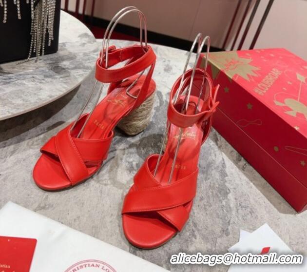 Cheap Price Christian Louboutin Summer Mariza Espadrilles Sandals 7.5cm in Nappa Leather Red 915039