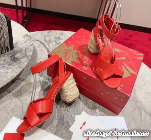 Cheap Price Christian Louboutin Summer Mariza Espadrilles Sandals 7.5cm in Nappa Leather Red 915039