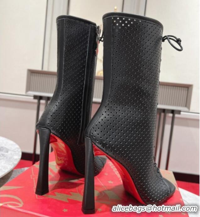 Big Discount Christian Louboutin Perforated Leather Open Toe Lace-up Ankle Boots 10cm Black 915040