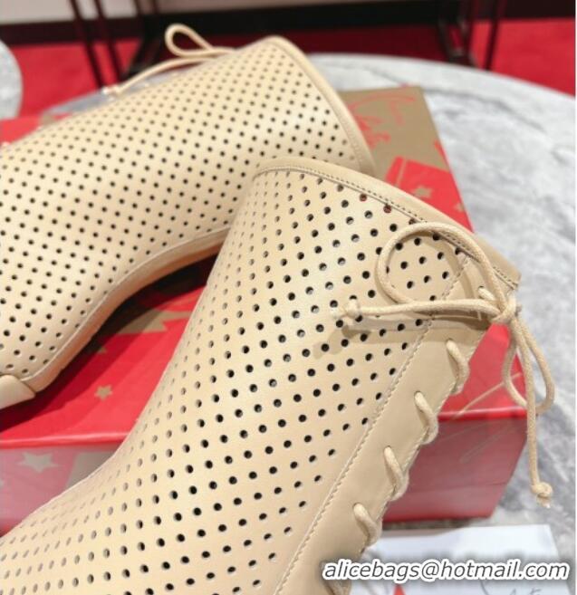 Unique Discount Christian Louboutin Perforated Leather Open Toe Lace-up Ankle Boots 10cm Nude 915041