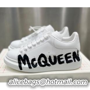 Famous Alexander McQueen Oversized Sneakers in Signature Print Silky Calfskin White 110274