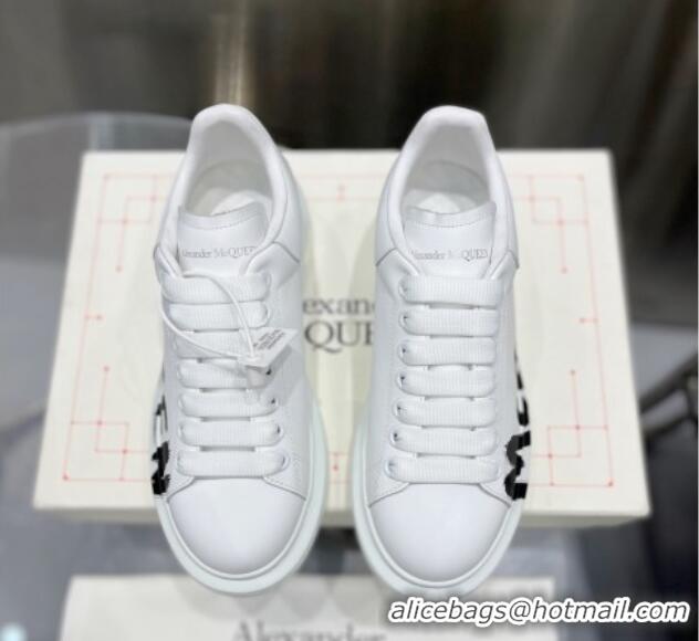 Famous Alexander McQueen Oversized Sneakers in Signature Print Silky Calfskin White 110274